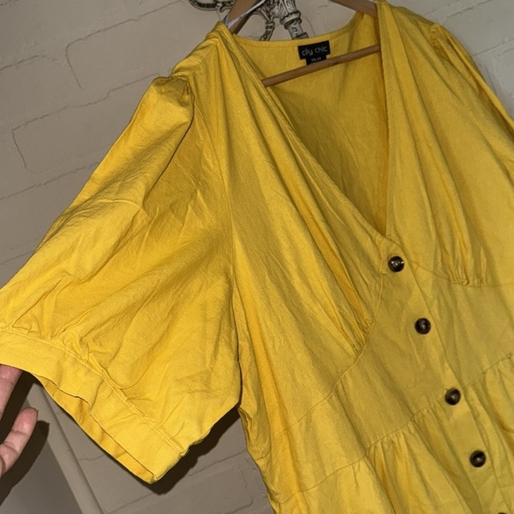 City Chic dress linen cotton blend Yellow Button-Down Midi xxl - Picture 2 of 4